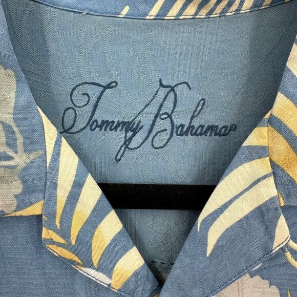 Tommy Bahama Mens Silk Blue Tropical Floral Short Sleeve Button-Down Shirt S - Picture 4 of 12